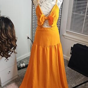 Vibrant Orange Maxi Dress with Bow Detail